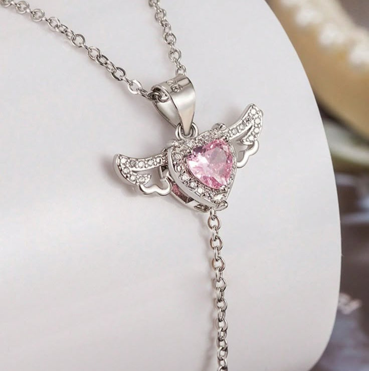 Pink heart Necklace (silver)