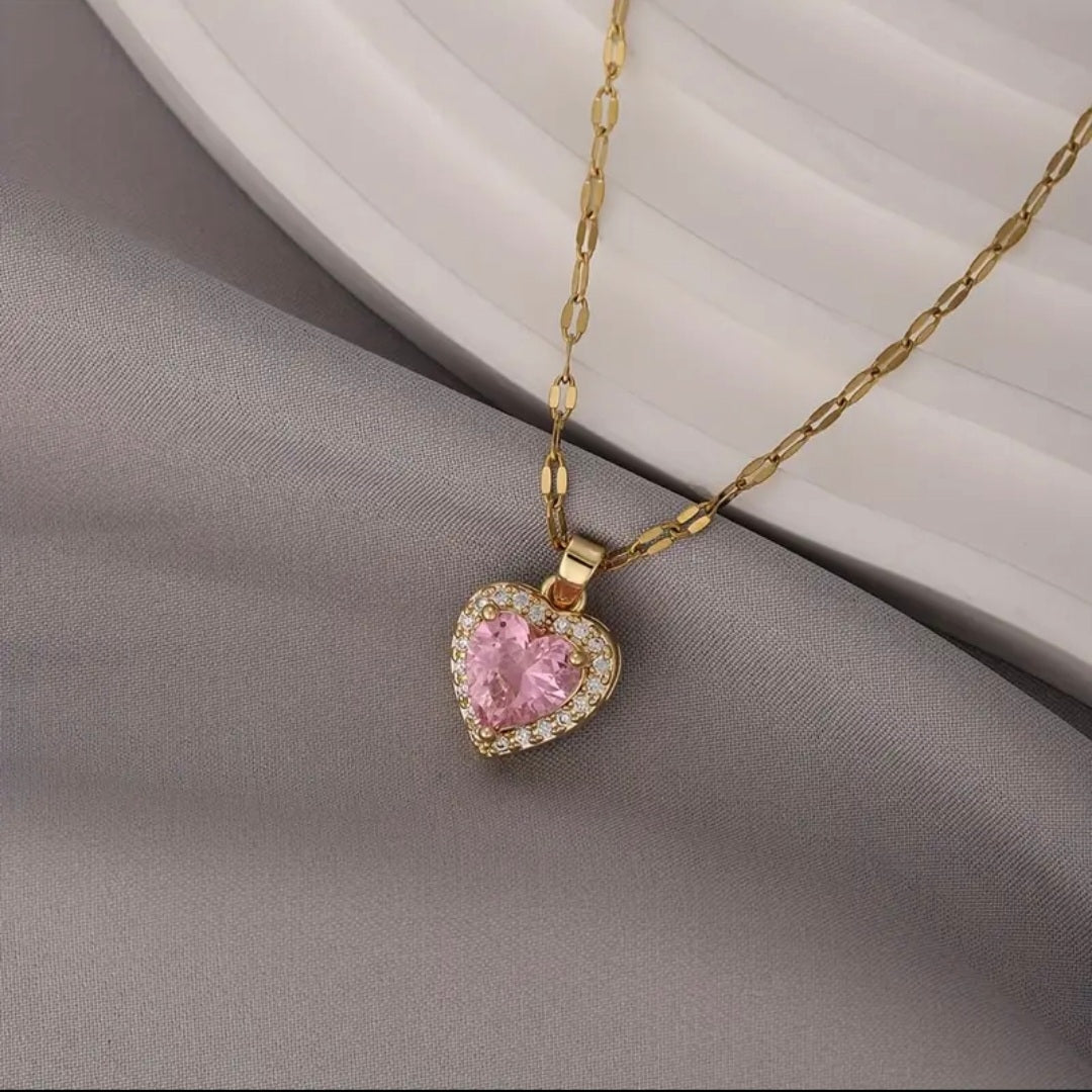 Pink Heart Necklace (golden)