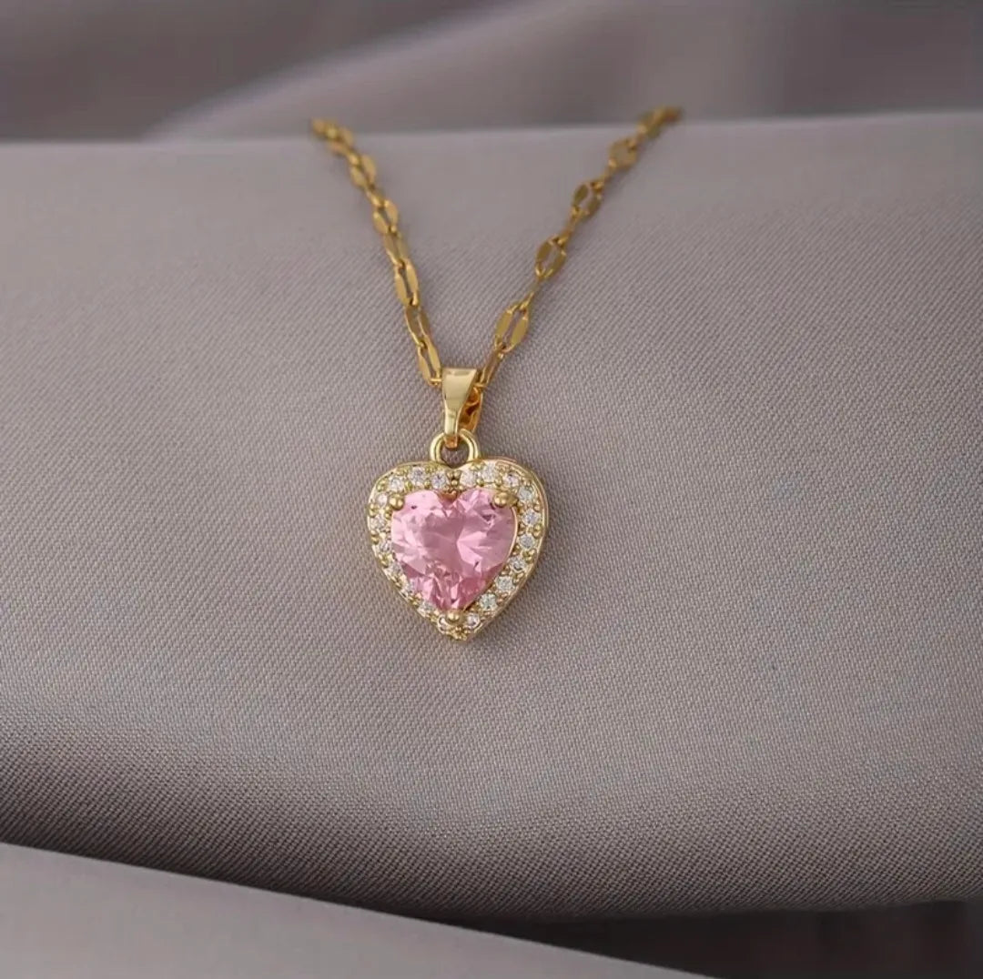 Pink Crystal Heart Necklace