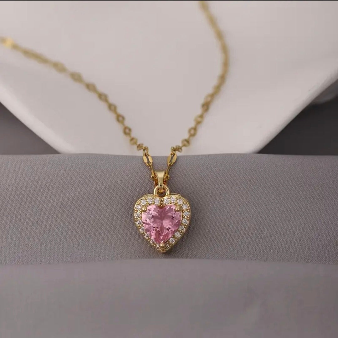 Pink Heart Necklace (golden)