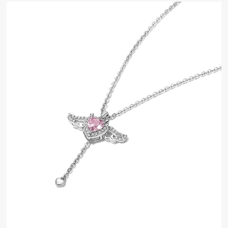 Pink heart Necklace (silver)