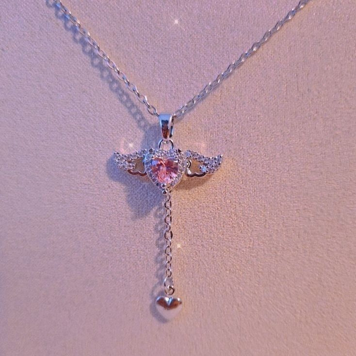 Pink heart Necklace (silver)