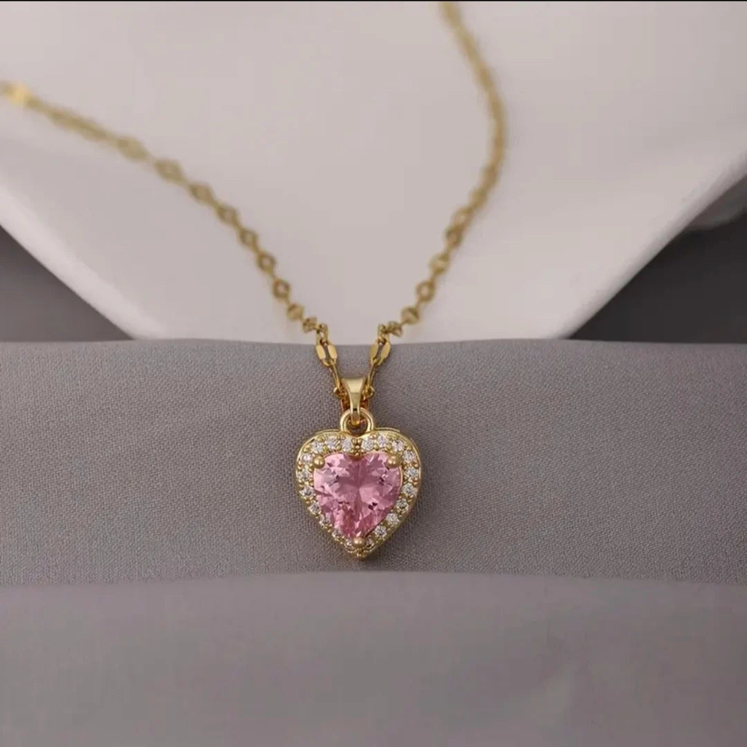 Pink Crystal Heart Necklace