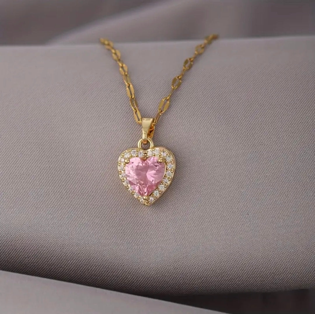 Pink Heart Necklace (golden)