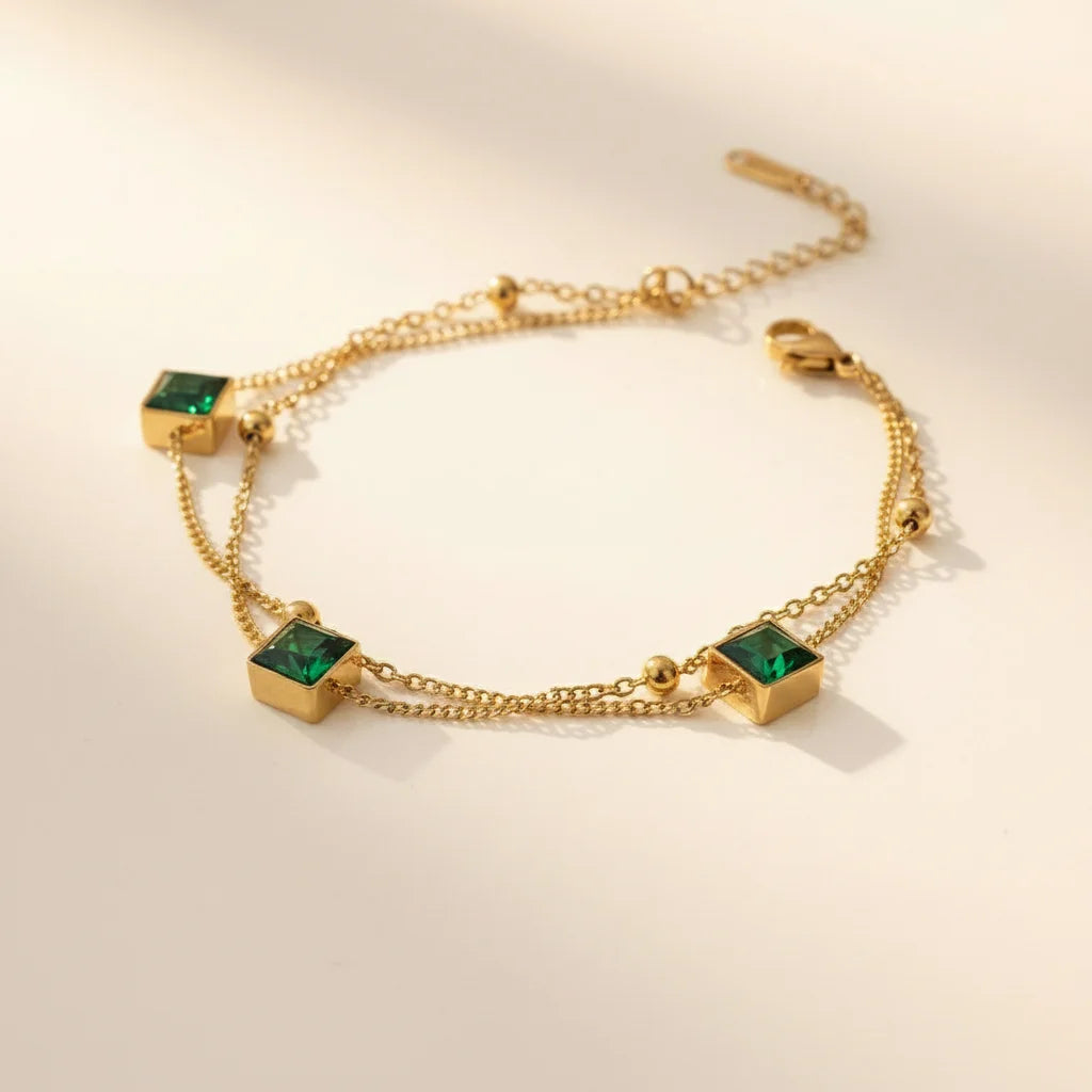 Emerald double layer chain bracelet