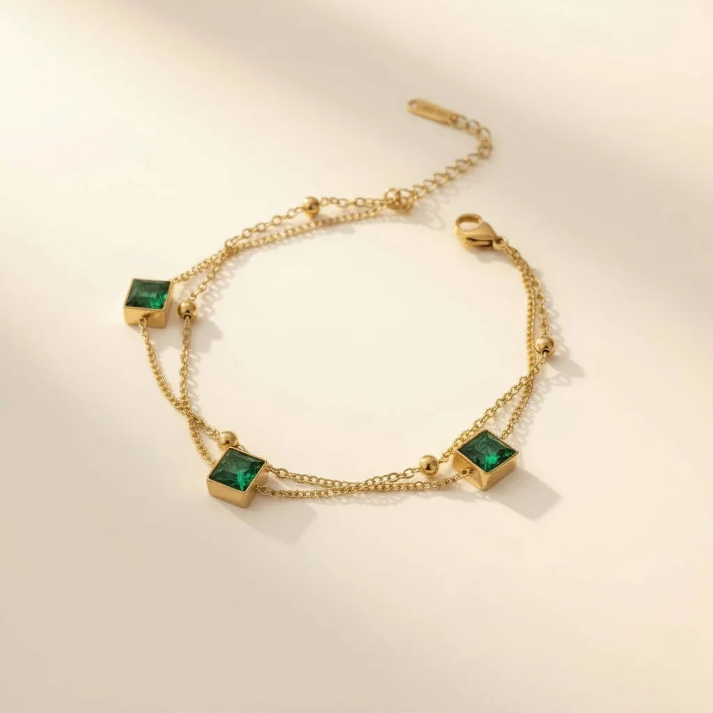 Emerald double layer chain bracelet