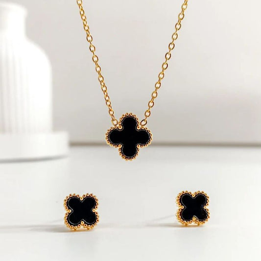 Black clover Necklace & Earrings