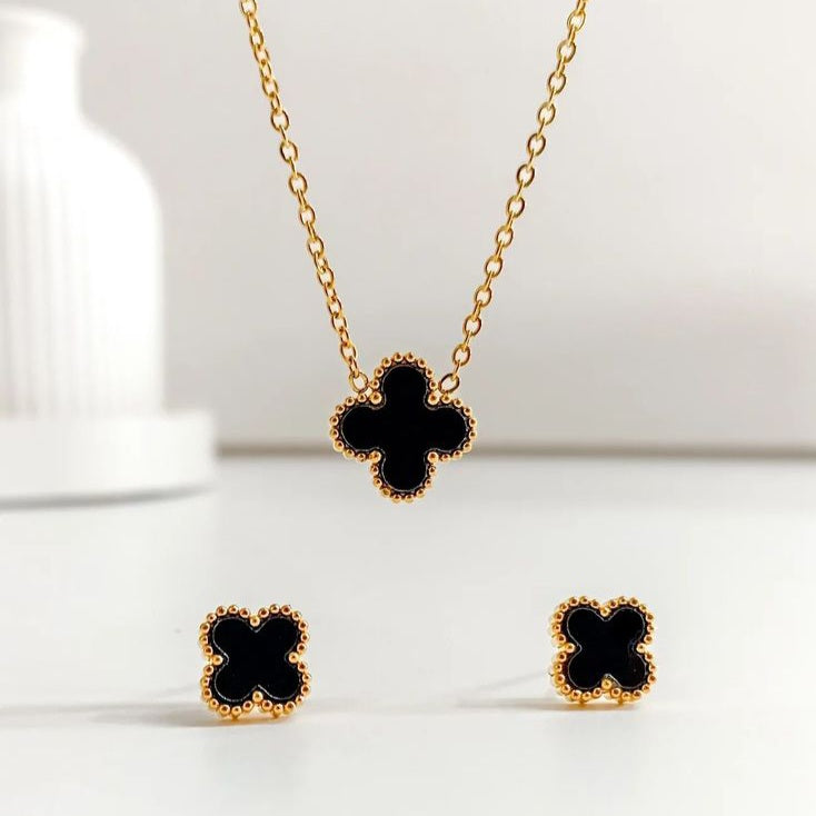 Black clover Necklace & Earrings