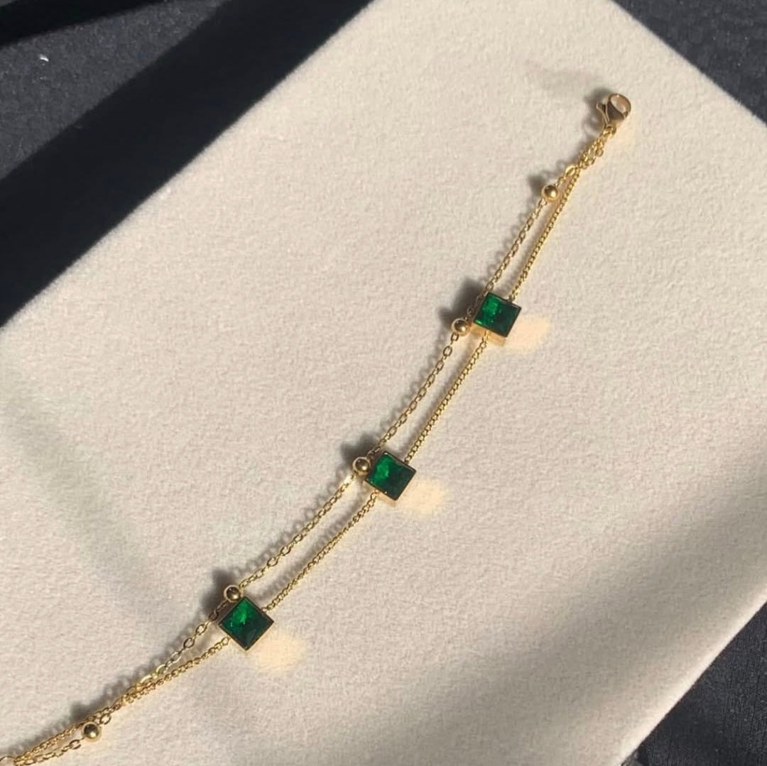 Emerald double chain bracelet